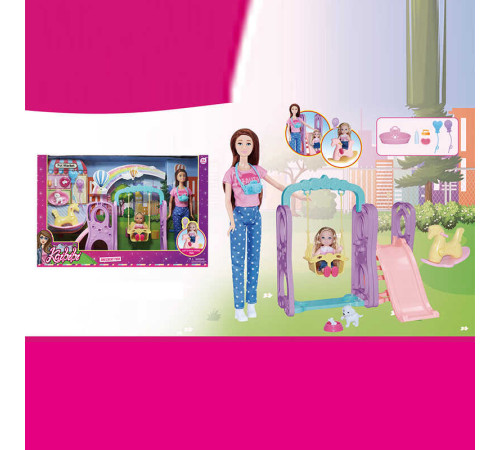 Набір ляльок WG 240 (24/2) висота: 30 см, знімний одяг, рухомі кінцівки, аксесуари, ігровий майданчик, крісло-гойдалка, собачка, повітряні кульки, в коробці