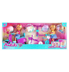 Набір ляльок 606119 (24) 2 ляльки, висота: 13 см, фігурка улюбленця, 2 велосипеди, самокат, скутер, в коробці