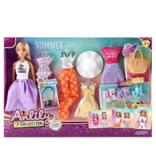 Лялька з аксесуарами 616291 (18) висота 30 см, шарнірні кінцівки, 2 сукні, 3 пари взуття, штани, топ, 2 сумки, купальник, капелюшок, фотоапарат, окуляри, в коробці