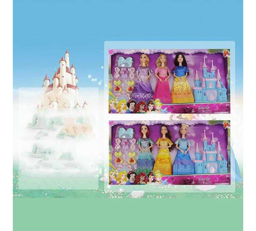 Набір ляльок K 016 A-1 (36/2) 3 ляльки, принцеси, знімний одяг, руки та ноги з точками артикуляції, аксесуари, замок, висота 28 см, в коробці