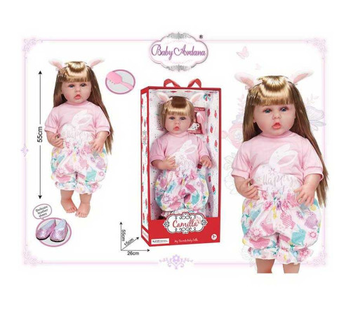 Лялька A 919 C (12/2) гумова, висота - 52 см, прошите волосся, рухомі кінцівки, щітка для волосся, заколки з “вушками”, пінетки, в коробці