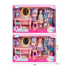 Лялька L 5-36 (96/2) 2 види, трюмо з дзеркалом, стільчик, палетка, парфуми, висота ляльки 14см, в коробці