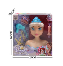 Манекен для зачісок LK 1713 E (48/2) аксесуари, корона, фен, ножиці, шпильки, в коробці