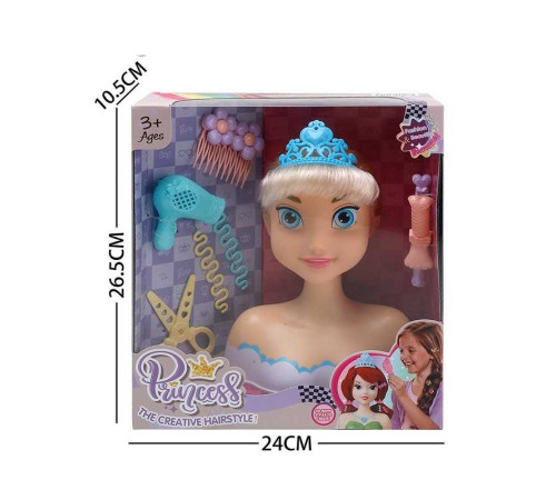 Манекен для зачісок LK 1713 E (48/2) аксесуари, корона, фен, ножиці, шпильки, в коробці