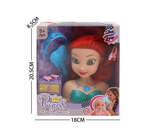 Манекен для зачісок LK 1714 G (96/2) аксесуари, гребінець, корона, в коробці