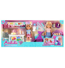 Набір ляльок 606120 (36) 2 ляльки, висота: 13 см, стіл, стілець, візочок, фігурки тварин, в коробці