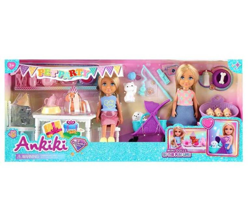 Набір ляльок 606120 (36) 2 ляльки, висота: 13 см, стіл, стілець, візочок, фігурки тварин, в коробці