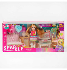 Лялька з меблями 7019 (32) висота 13 см, вітальня, аксесуари, улюбленець, меблі, предмети декору, в коробці