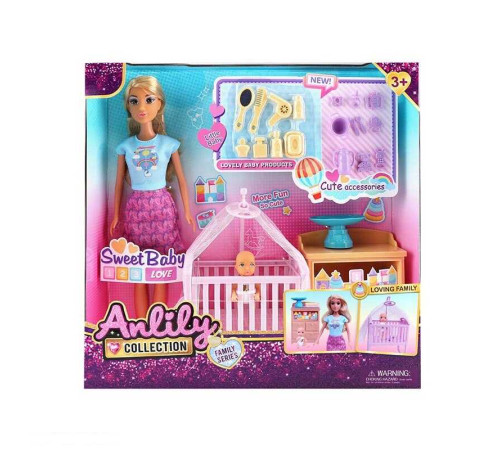 Лялька з аксесуарами 616313 (18) дитяча кімната, малюк, ліжечко, аксесуари, висота ляльки 30 см, в коробці