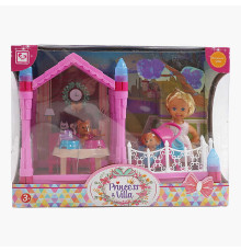 Лялька K 899-169 (12) висота ляльки - 11.5 см, гумова голова, прошите волосся, альтанка, меблі, 2 фігурки песиків, візочок, посуд, в коробці