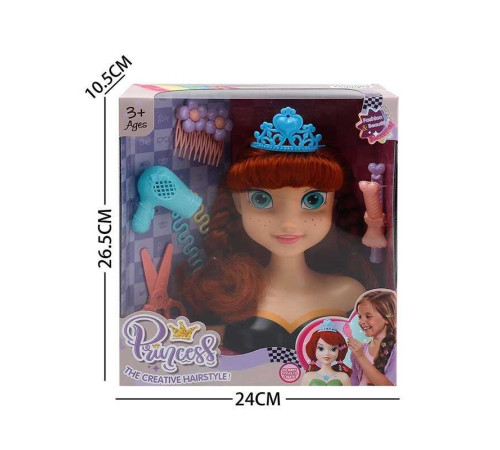 Манекен для зачісок LK 1713 F (48/2) аксесуари, корона, фен, ножиці, шпильки, в коробці