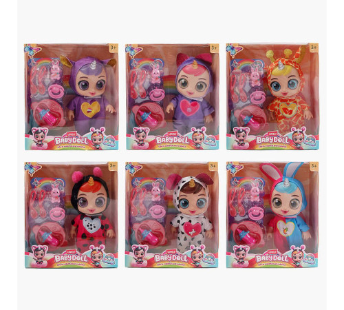 Лялька 219 A2 (42/2) 6 видів, гумова, висота 24см, говорить, сміється, плаче, знімна піжама, рухливі кінцівки, пляшечка, тарілка, 2 ложечки, пустушка, в коробці, ВИДАЄТЬСЯ МІКС