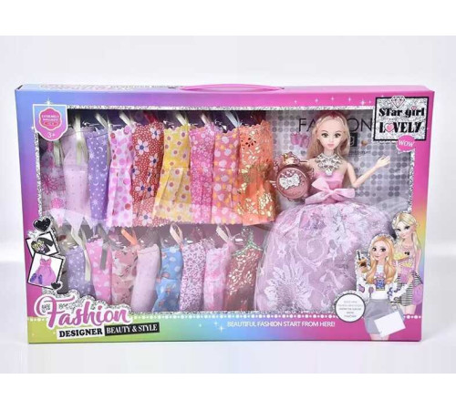 Лялька з гардеробом 840-2 (30/2) висота - 28 см, шарнірні з’єднання рук, 18 додаткових суконь, кольє, сумочка, в коробці