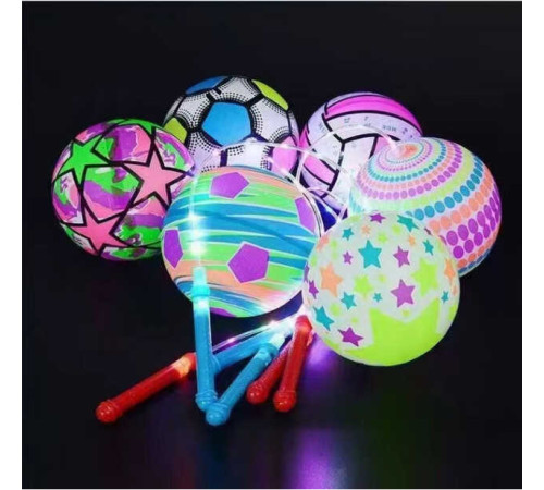 М`яч гумовий C 72545 (500) діаметр 17 см, паличка, підсвічування, 3 режими, від батарейок, у пакеті, ВИДАЄТЬСЯ ТІЛЬКИ МІКС ВИДІВ