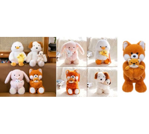 М`яка іграшка M 18471 (120) 4 види, з дитинкою, лапки на магнітах, ВИДАЄТЬСЯ ТІЛЬКИ МІКС ВИДІВ