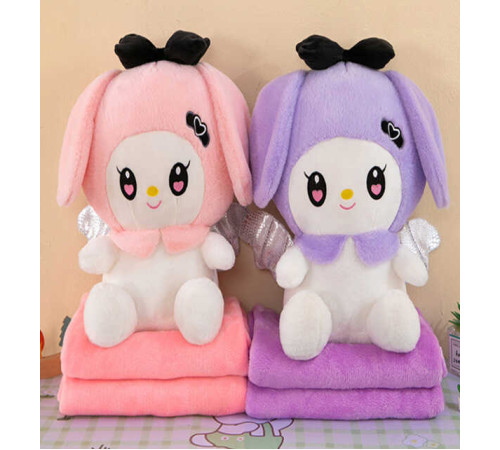 М`яка іграшка M 18274 (50) 2 види, герой, висота 43см, сидяча, бантик, плед: 175х105 см