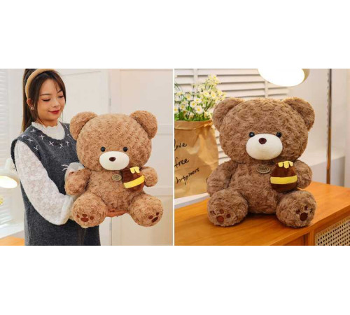 М`яка іграшка M 18753 (45) “Ведмедик”, розмір -29х26х37 см, бочка з медом, застібка - блисавка