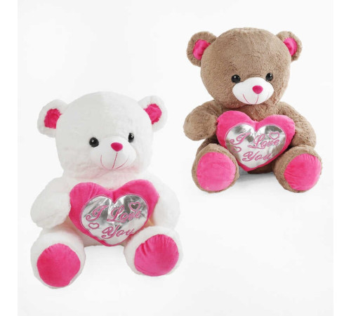 М`яка іграшка M 17385 (50) 2 види, "Ведмедик", висота 40см, тримає сердечко в лапках, ВИДАЄТЬСЯ МІКС ВИДІВ