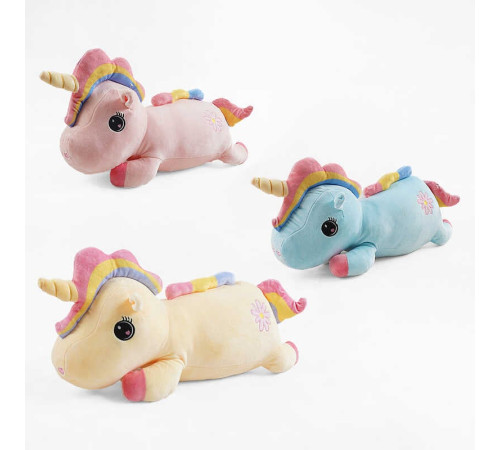 М`яка іграшка M 18287 (50) 3 види, "Єдиноріжка", лежача, довжина 54см, плед, ВИДАЄТЬСЯ МІКС ВИДІВ