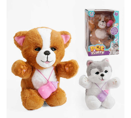 Інтерактивна тваринка F 43668 (48) 2 види, “Собачка”, запис та відтворення звуків, сенсорні, магнітні датчики, кліпає, мелодії, звуки, пляшечка, в коробці