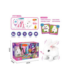 Улюбленець LK 008 A (18/2) “Кролик” на батарейках, звук, рух лапками, головою і хвостиком, стетоскоп, термометр, шприц, ножиці, морква, в коробці