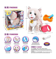 Улюбленець 55 G-8 (12/2) "Котик", співає пісні англійською, реагує на дотик, повторює слова, ходить, видає звуки, облизує, виляє хвостом, акумулятор 3.7 V, керування повідцем, мисочка з їжею, в коробці