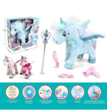 Інтерактивна іграшка 55 J-8 (24/2) "Єдиноріг", музика, звук, підсвічування, сенсорний датчик, повторює звуки, ходить, гребінець, дзеркало, фен, в коробці