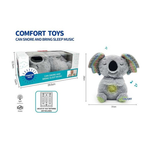 Інтерактивна іграшка 853-4 (48) “Коала”, висота: 29 см, нічник, сплюшка, підсвічується, музика, дихає, на батарейках, для сну, в коробці