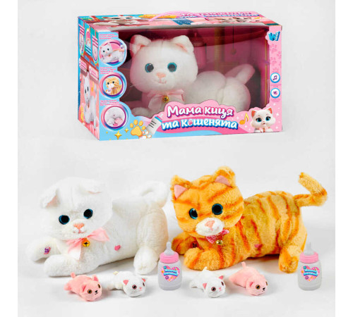 Мама киця та кошенята 10002 (12/2) "WToys", 2 види, звуки, мелодії, пісні англійською, кошенята, імітація годування, запис голосу, в коробці