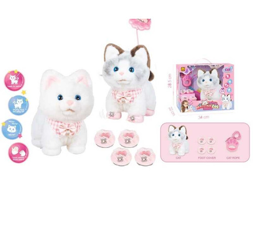 Улюбленець 933-87 E (8/2) "Кошеня", ходить, нявкає, скиглить, повідець-пульт керування, на батарейках, висота 23 см, в коробці