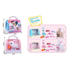 Улюбленець 810-106 (72/2) 2 види, “Кролик”, ходить, смаколик на липучці, звуки, переноска, аксесуари, люстерко, повідець, на батарейках, у боксі