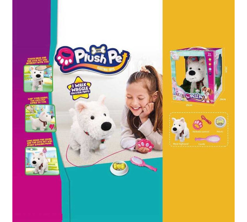 Улюбленець 933-190 E (12) ходить, виляє хвостом, видає звуки, повідець для керування, реагує на дотик та плескання долонь, знімний шарфик, гребінець, мисочка з їжею, в коробці