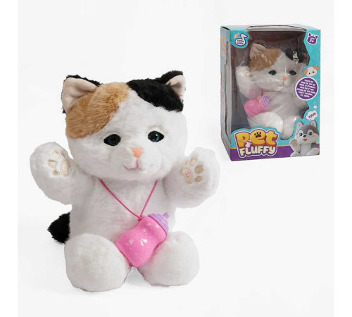 Інтерактивна тваринка F 43667 (48) “Котик”, запис та відтворення звуків, сенсорні, магнітні датчики, кліпає, мелодії, звуки, пляшечка, в коробці