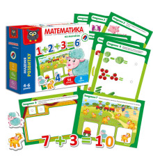 гр Математика на магнітах /укр/ - VT5411-04 (12) "Vladi Toys", 56 магнітних елементів, 8 карток із завданнями
