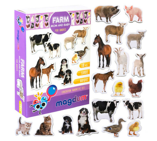 гр Набір магнітів ML4031-08 EN "Farm Mom and Baby" (70) "Magdum", англ. мова, 18 магнітів, в коробці