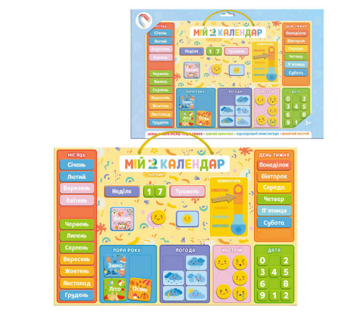 гр Магнітний календар "Мій DoDo календар" 200291 (30) "DoDo", 48 магнітів, магнітна основа-календар, назви місяців, днів тижня, чисел, сезонів, погоди, температури, настрою, ручка для підвішування, в коробці