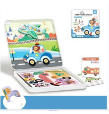 Магнітна гра С 74467 (48) “Спецтехніка та тваринки”, пазли, картки, назви транспорту, англійською, маркер “пиши-витирай”, металевий бокс в пакеті