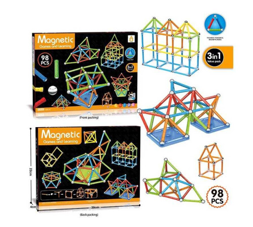 Магнітний конструктор AQ 2207 (48/2) 98 деталей, 3 типи елементів, в коробці Магнітний конструктор AQ 2207 (48/2) 98 деталей, 3 типи елементів, в коробці