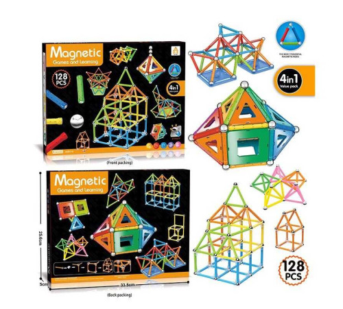 Магнітний конструктор AQ 2208 (36/2) 128 деталей, 3 типи елементів, в коробці Магнітний конструктор AQ 2208 (36/2) 128 деталей, 3 типи елементів, в коробці