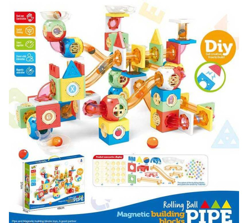 Магнітний конструктор F 0233 (18/2) 238 елементів, кульки, тунелі, наліпки, в коробці Магнітний конструктор F 0233 (18/2) 238 елементів, кульки, тунелі, наліпки, в коробці