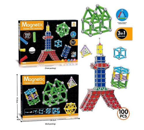 Магнітний конструктор AQ 2234 (72/2) 100 деталей, 7 типів елементів, в коробці Магнітний конструктор AQ 2234 (72/2) 100 деталей, 7 типів елементів, в коробці