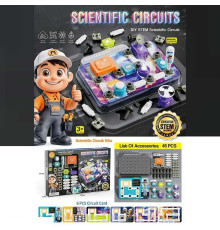 Електронний конструктор 77-54 K (24) 45 елементів, підсвічування, радар, 3 види перемикачів, 6 карток із прикладами, основа для збірки, в коробці