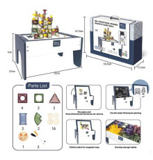 Магнітний конструктор XC-B 13 (4) 30 деталей, тунелі, кулька, дерев’яний стіл 55х37х23 см, двостороння дошка для малювання, маркери, в коробці