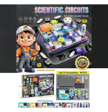 Електронний конструктор 77-55 K (24) 46 елементів, підсвічування, вентилятор, мелодія, 3 види перемикачів, 6 карток із прикладами, основа для збірки, в коробці