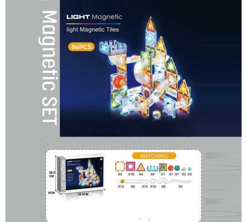 Магнітний конструктор CH 1176 (12) 86 деталей, елементи з підсвічуванням, наліпки з англійськими назвами, в коробці Магнітний конструктор CH 1176 (12) 86 деталей, елементи з підсвічуванням, наліпки з англійськими назвами, в коробці