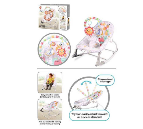 Шезлонг 898-942 (8) мелодії, вібрація, дуга з підвісками, регулювання гучності, на батарейках, регулювання положення, в коробці – в наличии! Купите сейчас у KAZKOVA