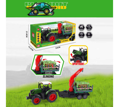 Трактор 687-161 A (18/2) довжина з причепом - 49 см, рухомі елементи, інерція, причіп, 2 фігурки тварин, в коробці