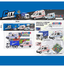 Набір машин JW 567-049 (96/2) “City Ambulance”, інерція, 3 машинки, килимок, в пакеті