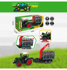 Трактор 687-161 B (18/2) довжина з причепом - 49 см, рухомі елементи, інерція, причіп, 2 фігурки динозаврів, в коробці
