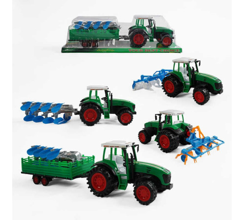 Трактор 0488-115 /114/106 (36/2) довжина 24 см, інерція, знімний причіп, навісне обладнання, пластикові колеса з протектором, в слюді